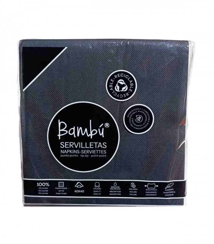 Servilletas P.Punta 40x40 Negra 2C 50und - Bambú