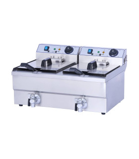 Freidora Eléctrica Doble 10+10 litros con Grifo
